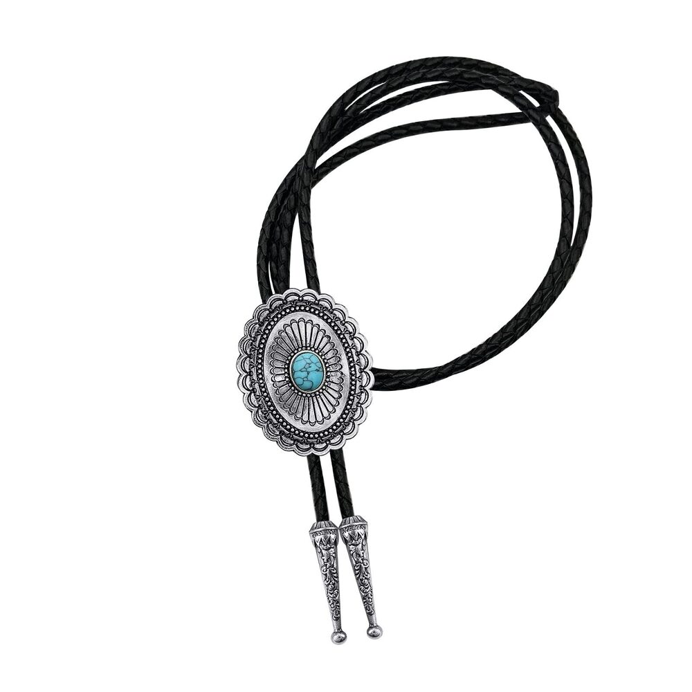 6196 American Western Cowboy Indian Art Turquoise Stone Vintage Bolo Tie